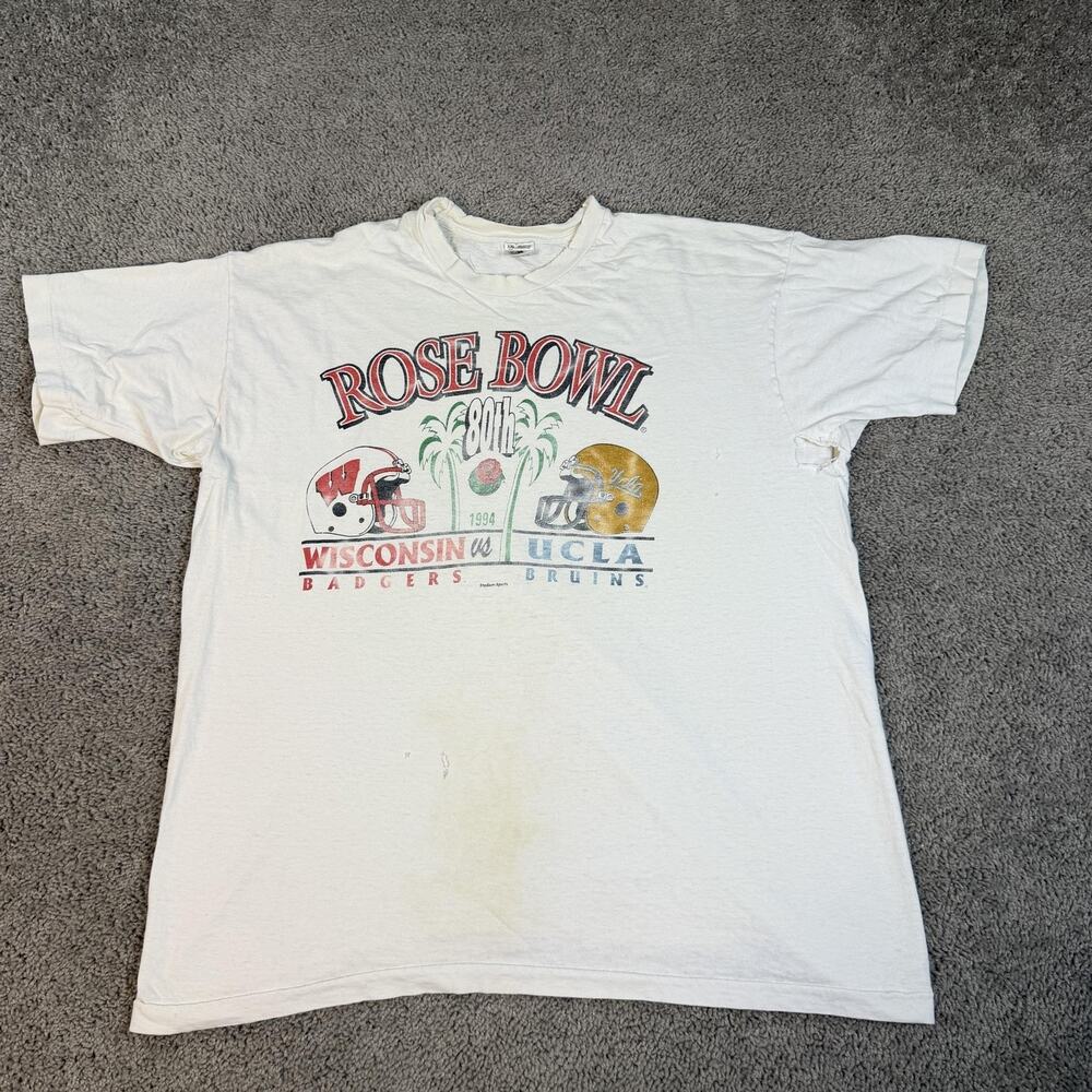 VTG 1994 Wisconsin Badgers Rose Bowl Shirt Mens 2XL Distressed Football UCLA